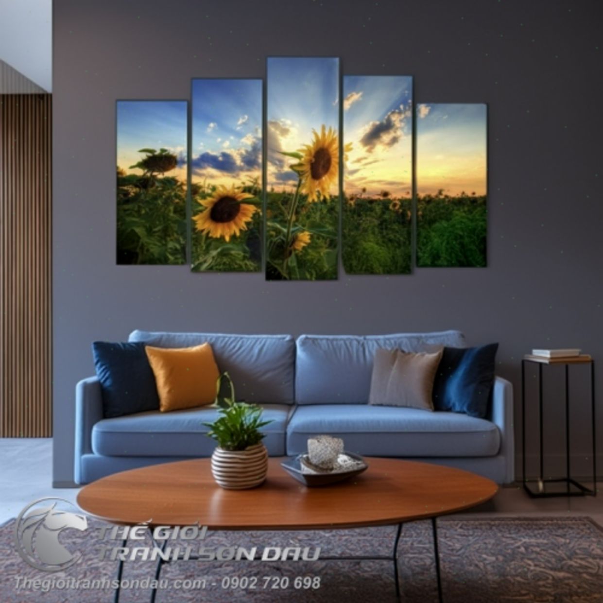 Tranh Hoa Hướng Dương 5 Bức Sơn Dầu Đẹp Trang Trí Nhà Sang 