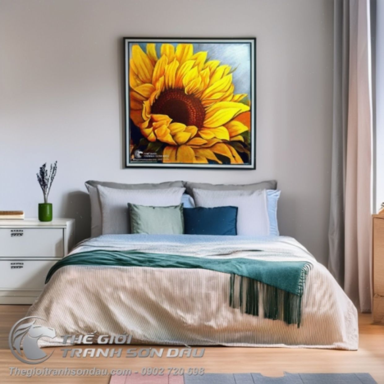 Tranh Sơn Dầu Hoa Hướng Dương Sắc Nét Màu Sắc Sống Động 