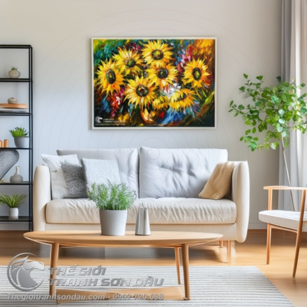 Tranh Vẽ Hoa Mặt Trời Sơn Dầu Nghệ Thuật 60x80cm Khung 8cm 