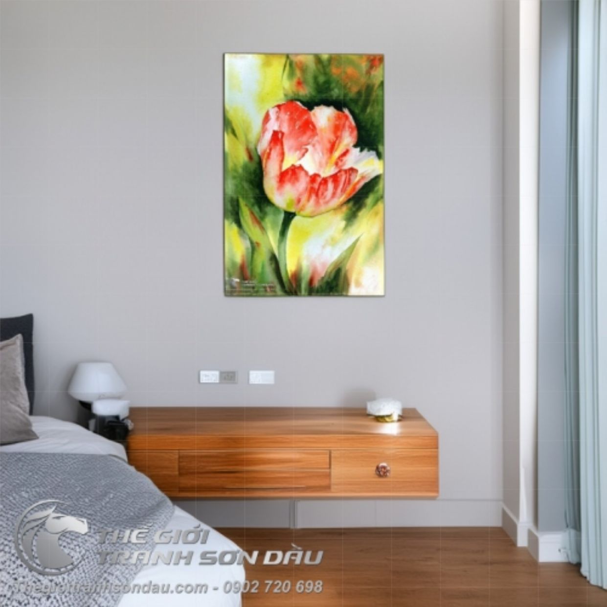 Tranh Hoa Tulip Sơn Dầu Đa Sắc Kích Thước Lớn Sang Trọng 