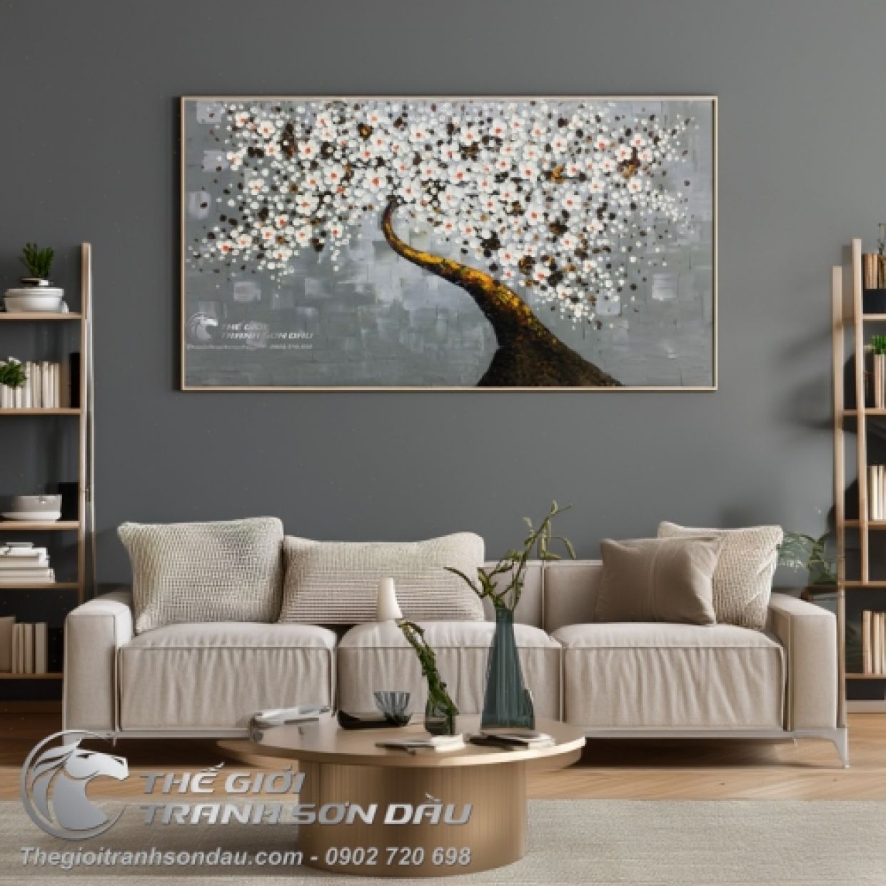 Tranh Hoa Mai Trắng Sơn Dầu Đẹp Đa Kích Thước Sang Trọng 