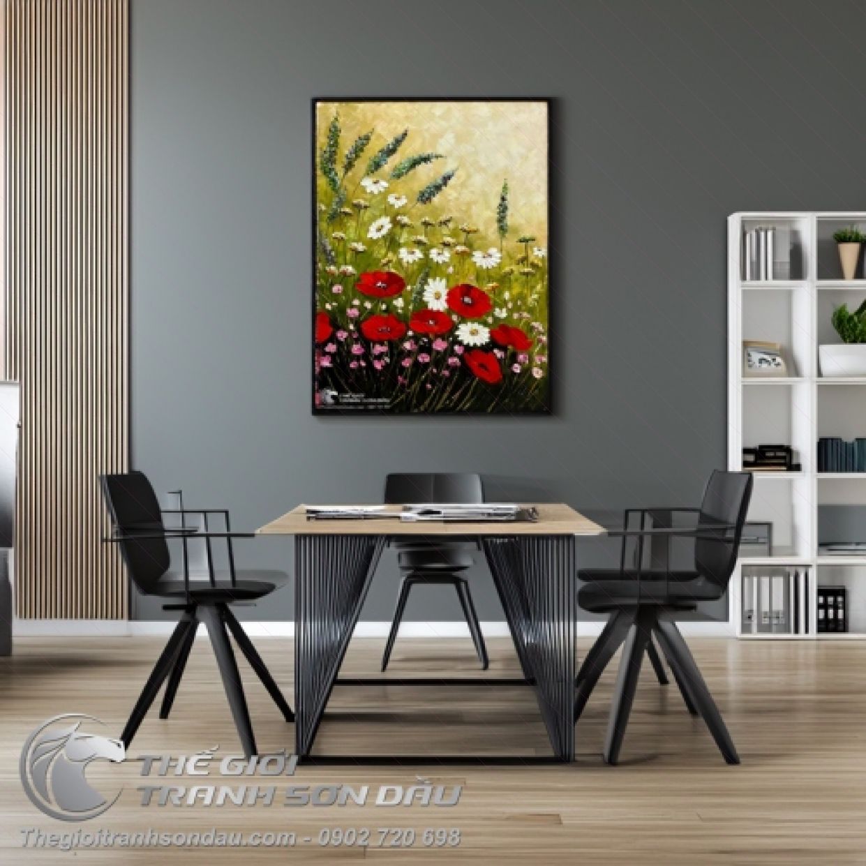 Tranh Vườn Hoa Nở Hiện Đại Sơn Dầu Đẹp Sang Trọng 60x80 