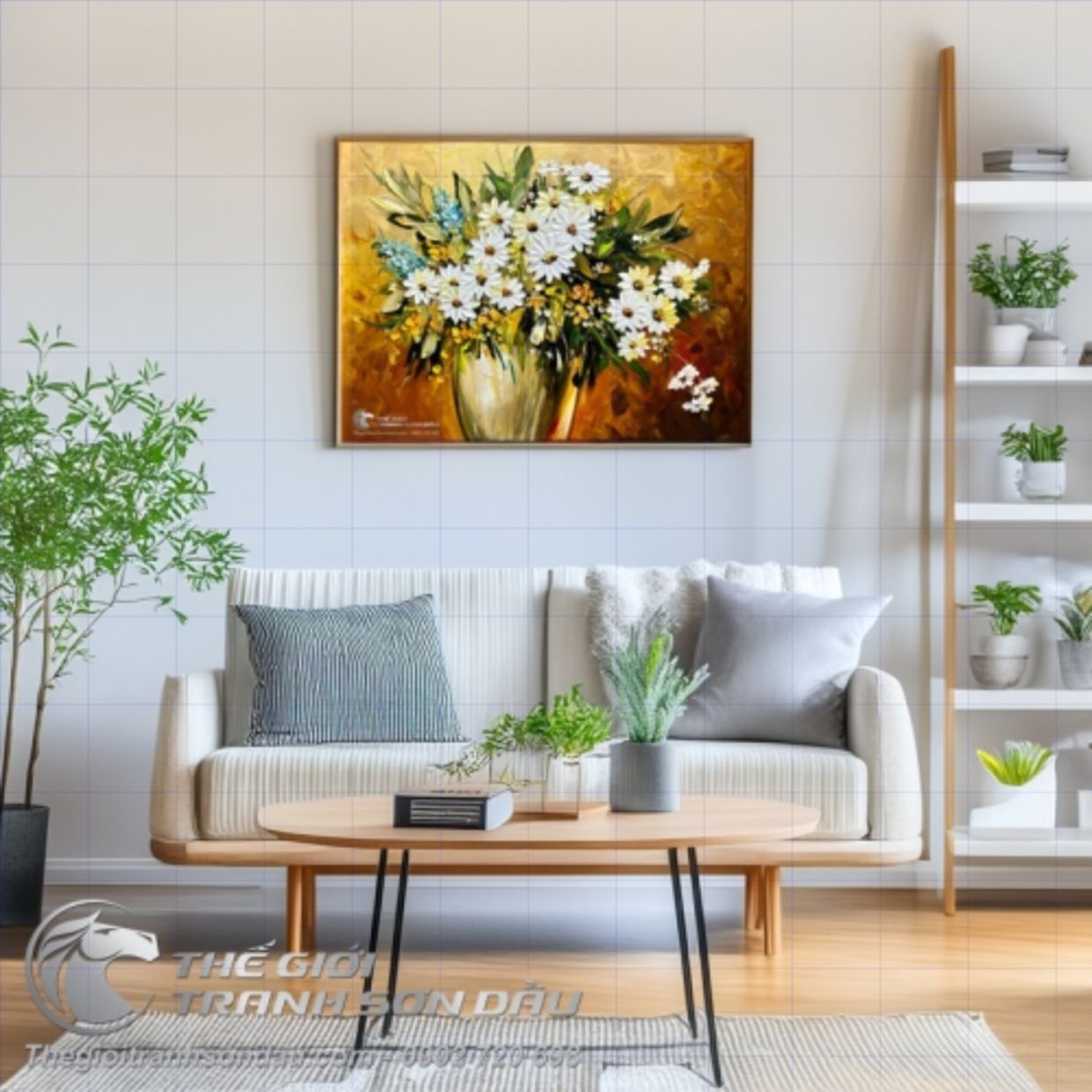 Tranh Sơn Dầu Bình Hoa Cúc Đẹp Sang Trọng Giá Hấp Dẫn 