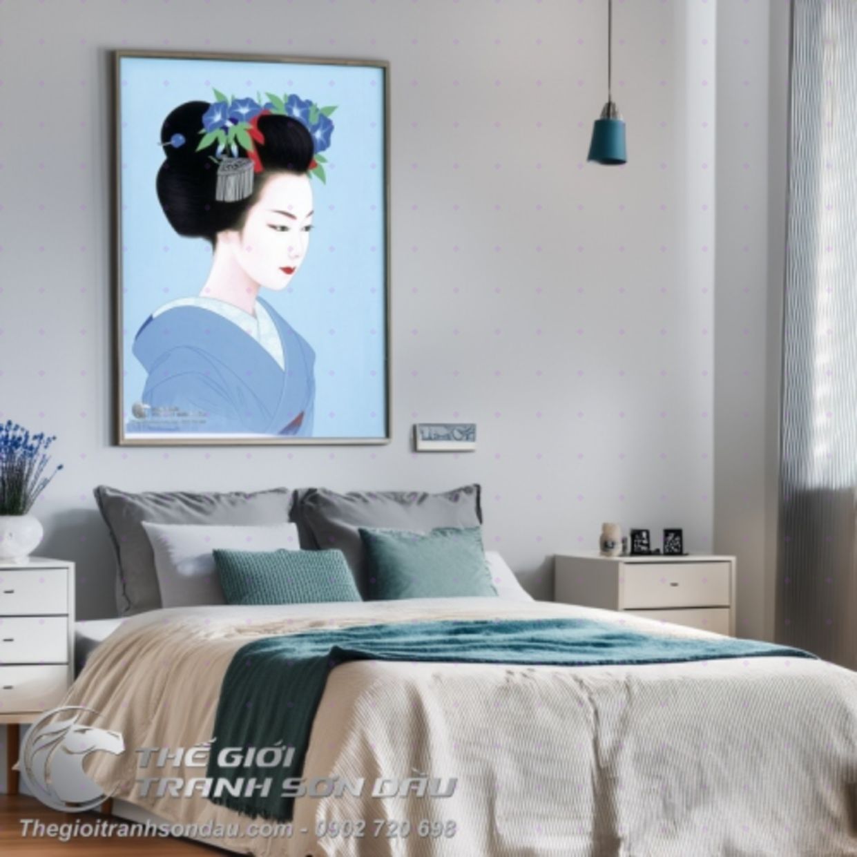 Tranh Sơn Dầu Thiếu Nữ Nhật Bản Gương Mặt Trái Xoan Trang Trí Đẹp 
