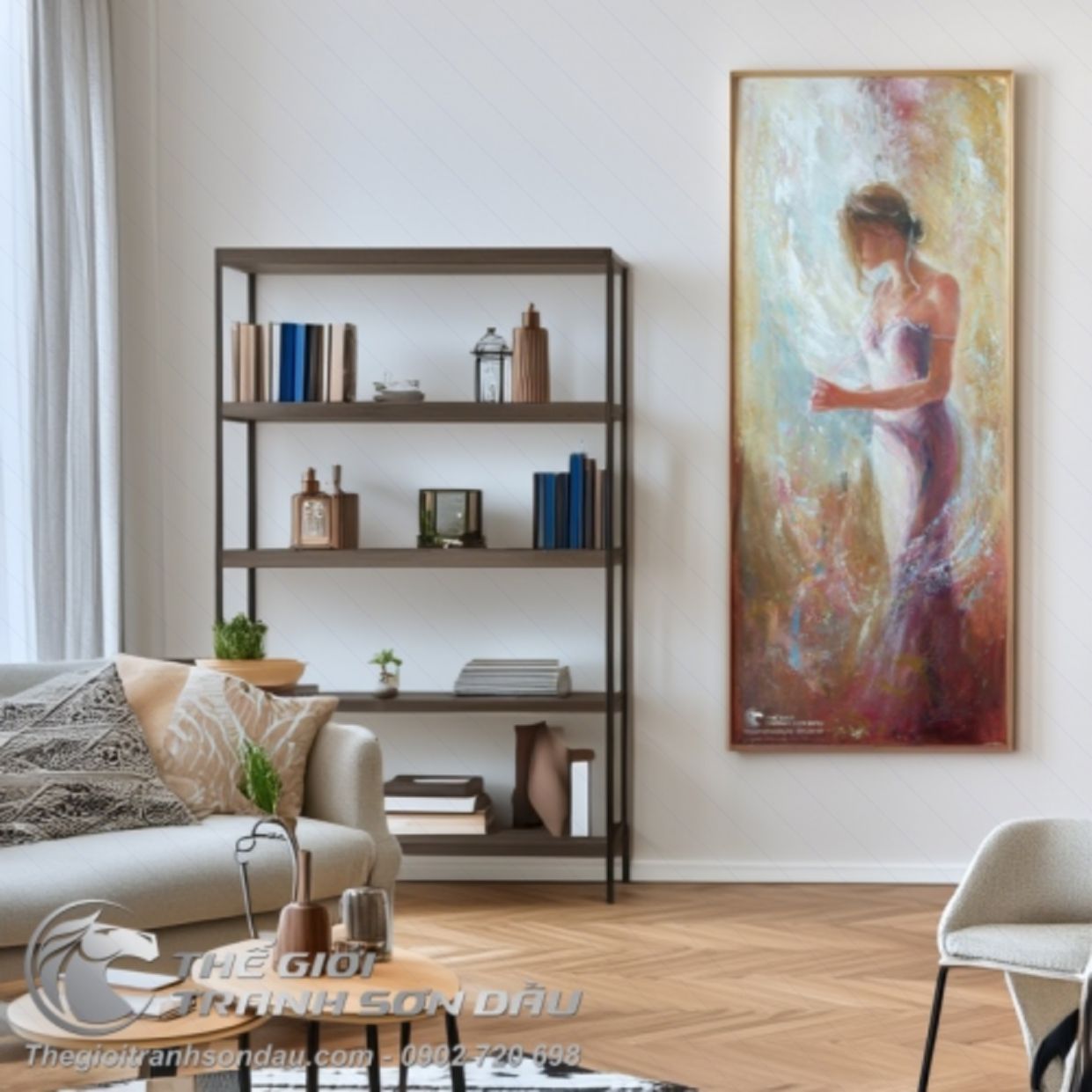 Tranh Sơn Dầu Thiếu Nữ Đầm Trắng Sang Trọng Trang Trí Phòng 