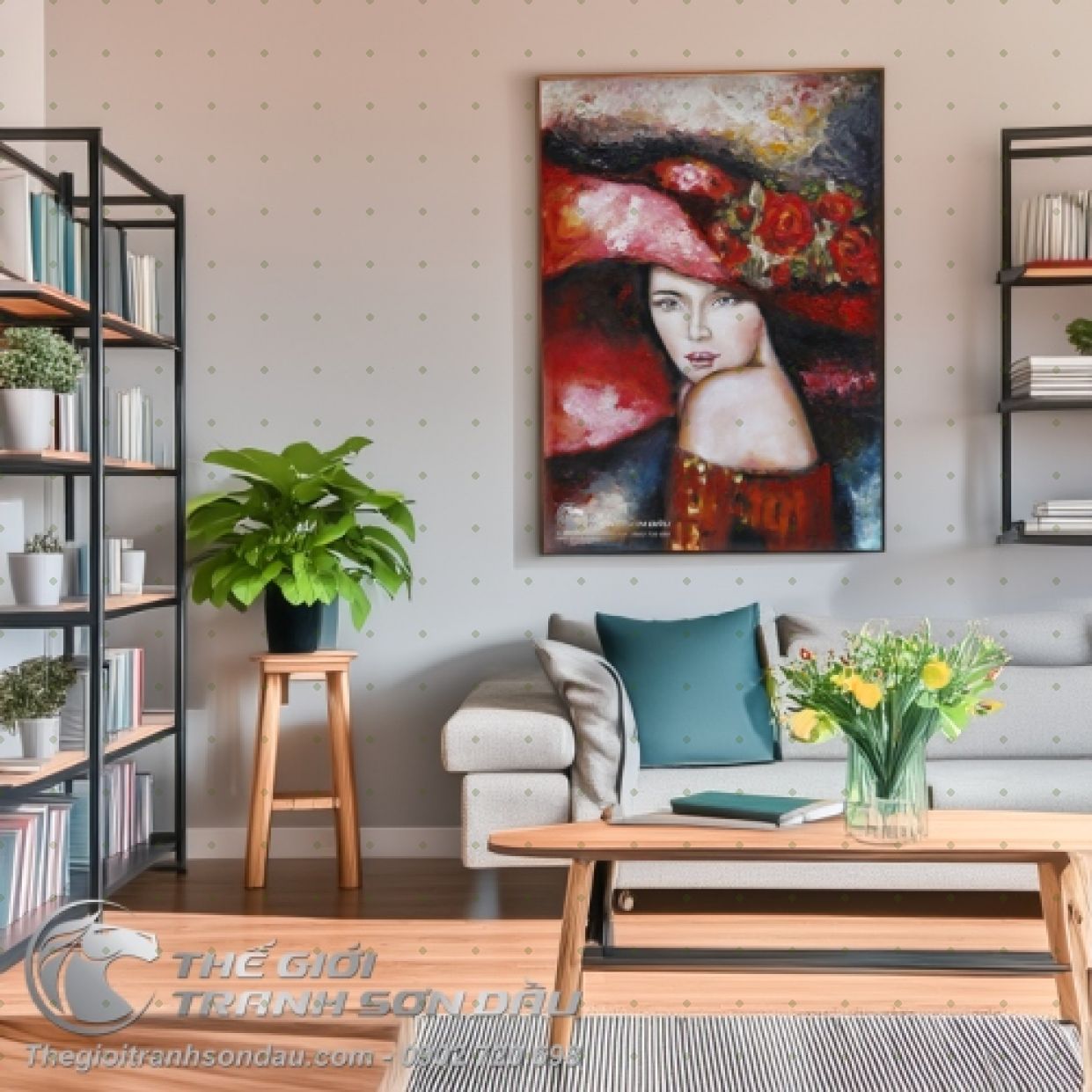 Tranh Sơn Dầu Cô Gái Nón Đỏ Phong Cách Nghệ Thuật Độc Đáo 