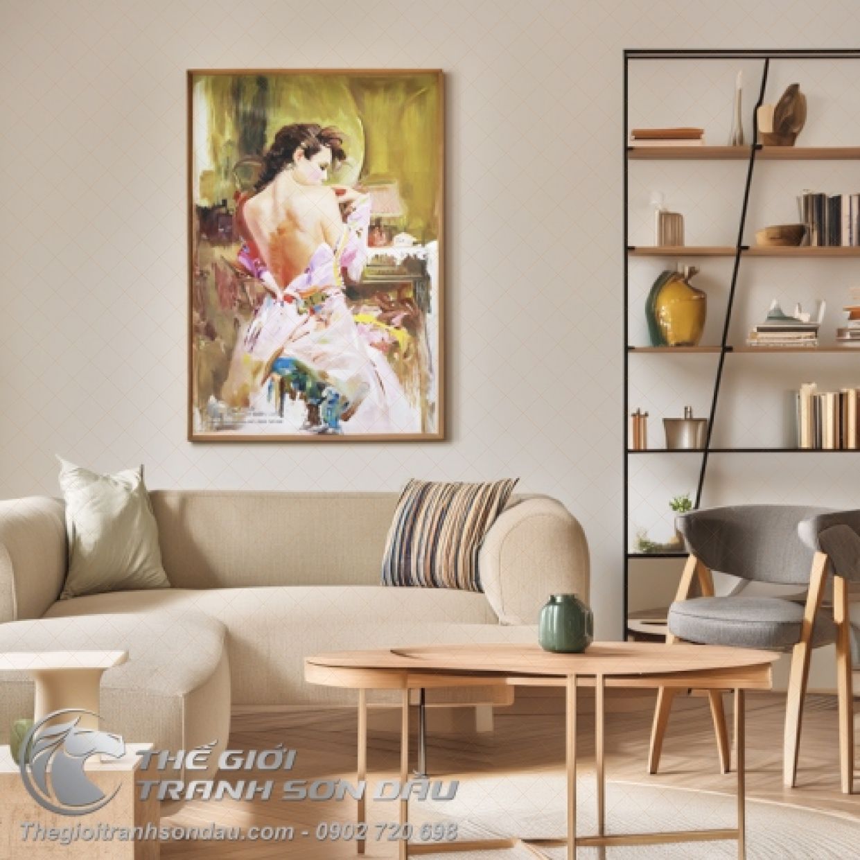 Tranh Sơn Dầu Cô Gái Lưng Trần Quyến Rũ Kích Thước Đa Dạng 