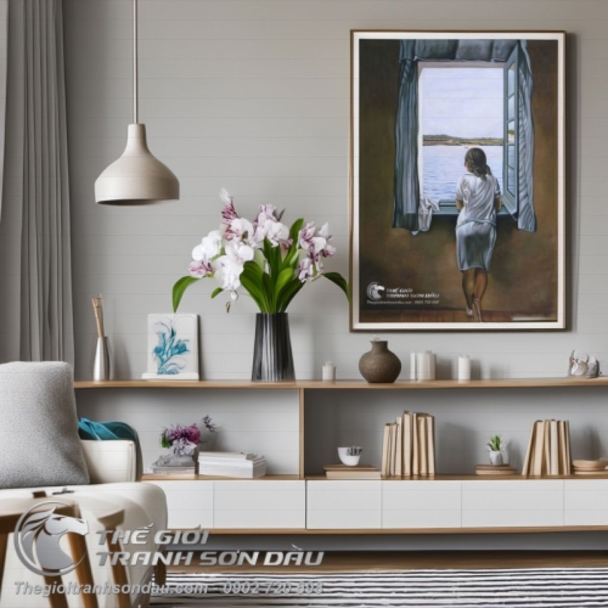 Tranh Sơn Dầu Cô Gái Bên Cửa Sổ Trang Trí Đẹp Tinh Tế 