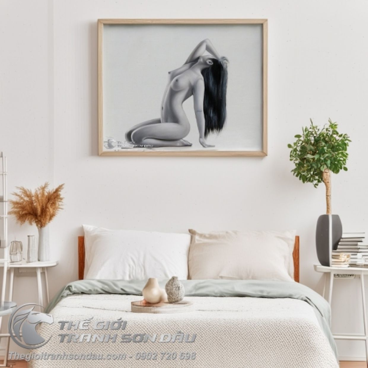 Tranh Khỏa Thân Thiếu Nữ Tóc Dài Sơn Dầu Đẹp Trang Trí Nội Thất 