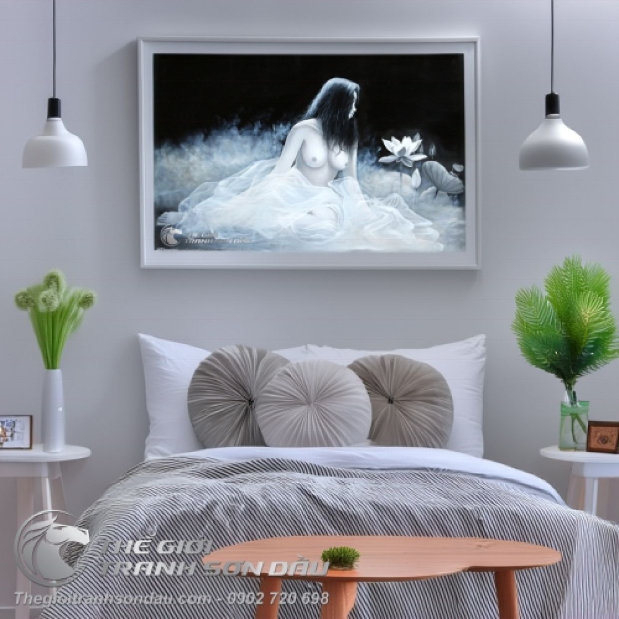 Tranh Khỏa Thân Cô Gái Mờ Ảo Sương Khói Sơn Dầu Đa Sắc 