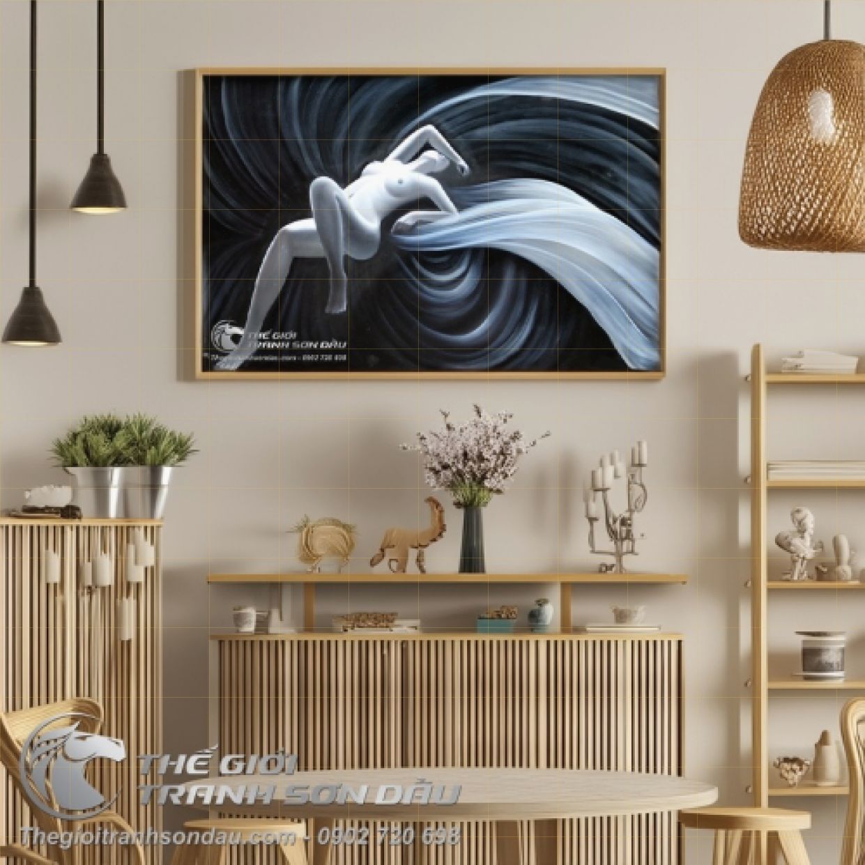 Tranh Sơn Dầu Khỏa Thân Cô Gái Nằm Lụa Đẹp 60x90 Sang Trọng 