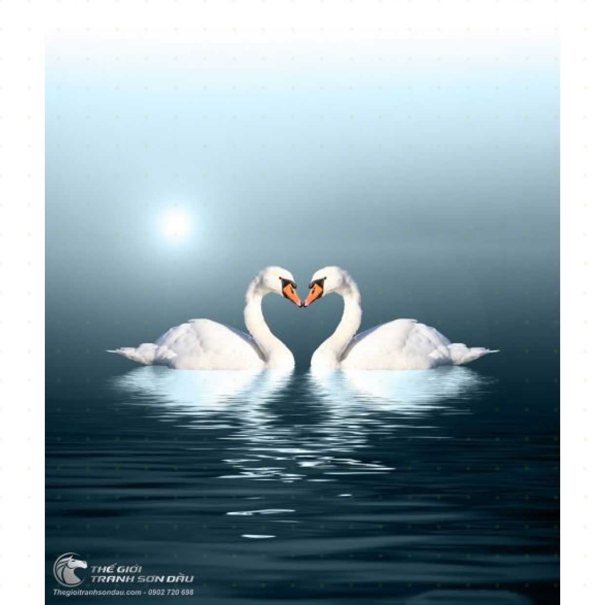 Tranh Đôi Thiên Nga Dưới Trăng Đêm Sơn Dầu Kích Thước Đa Dạng 