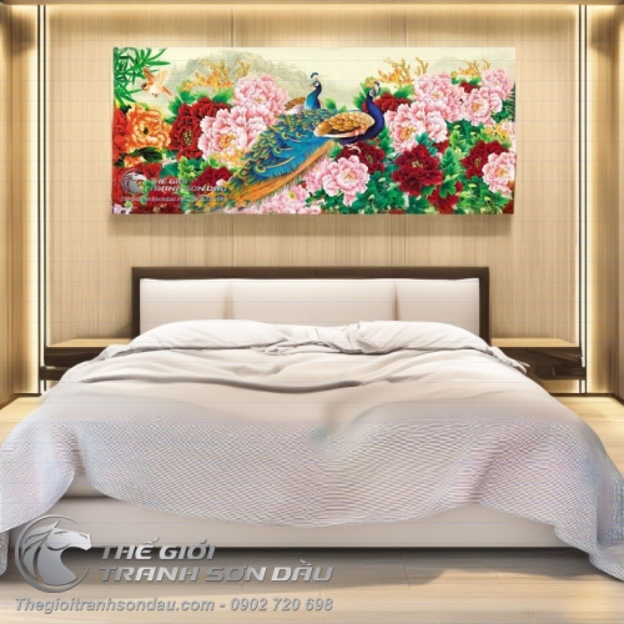 Tranh Đôi Chim Uyên Ương Đẹp Sơn Dầu Kích Thước Lớn Trang Trí 