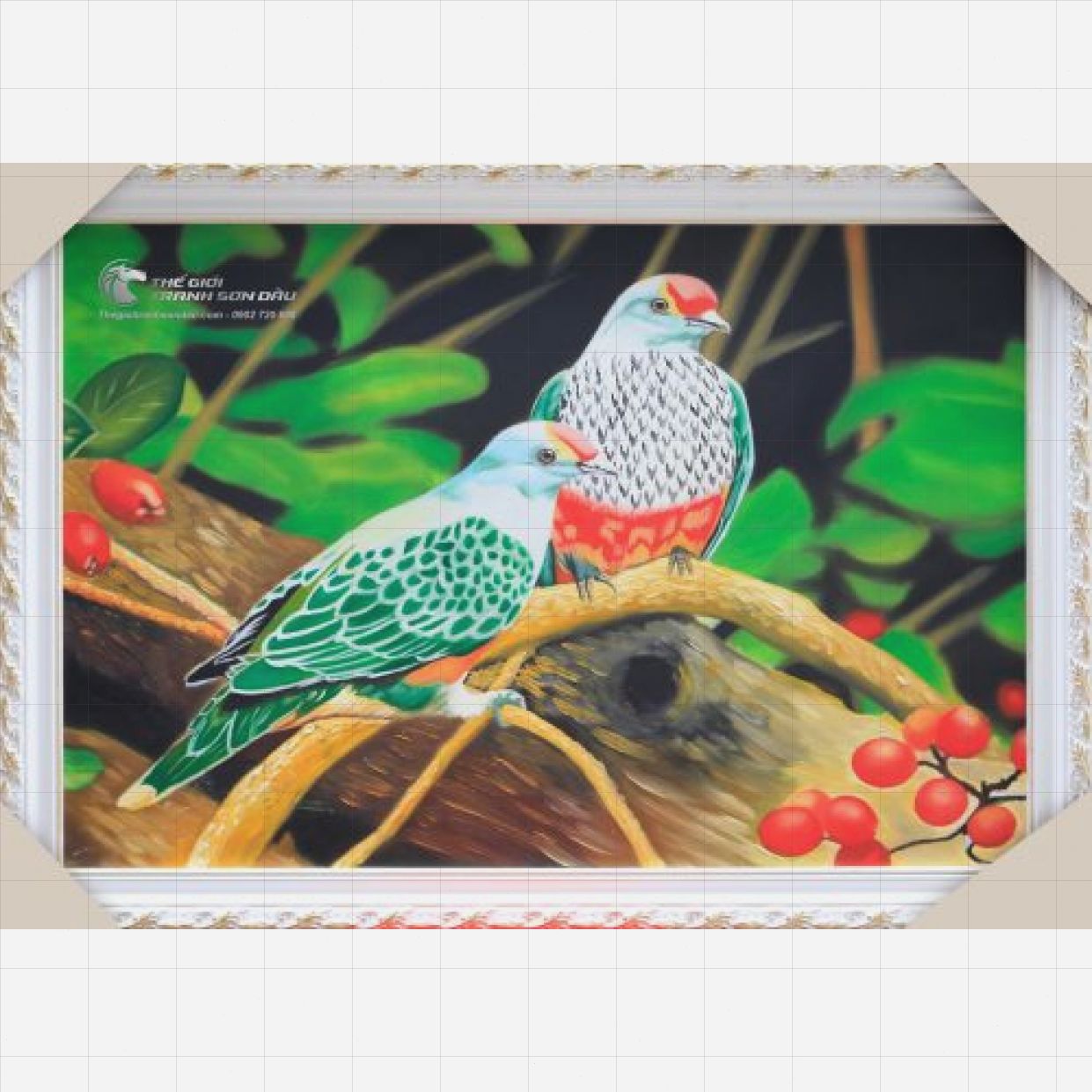 Tranh Đôi Chim Uyên Ương Sơn Dầu Quà Cưới Sang Trọng 60x200cm 