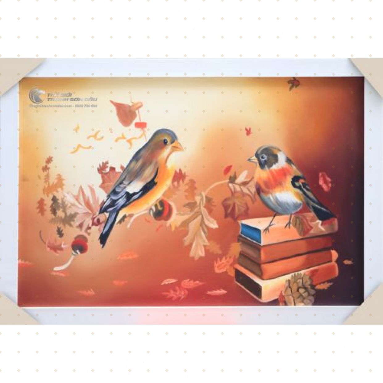 Tranh Sơn Dầu Đôi Chim Ấn Tượng Kích Thước Đa Dạng Trang Trí 