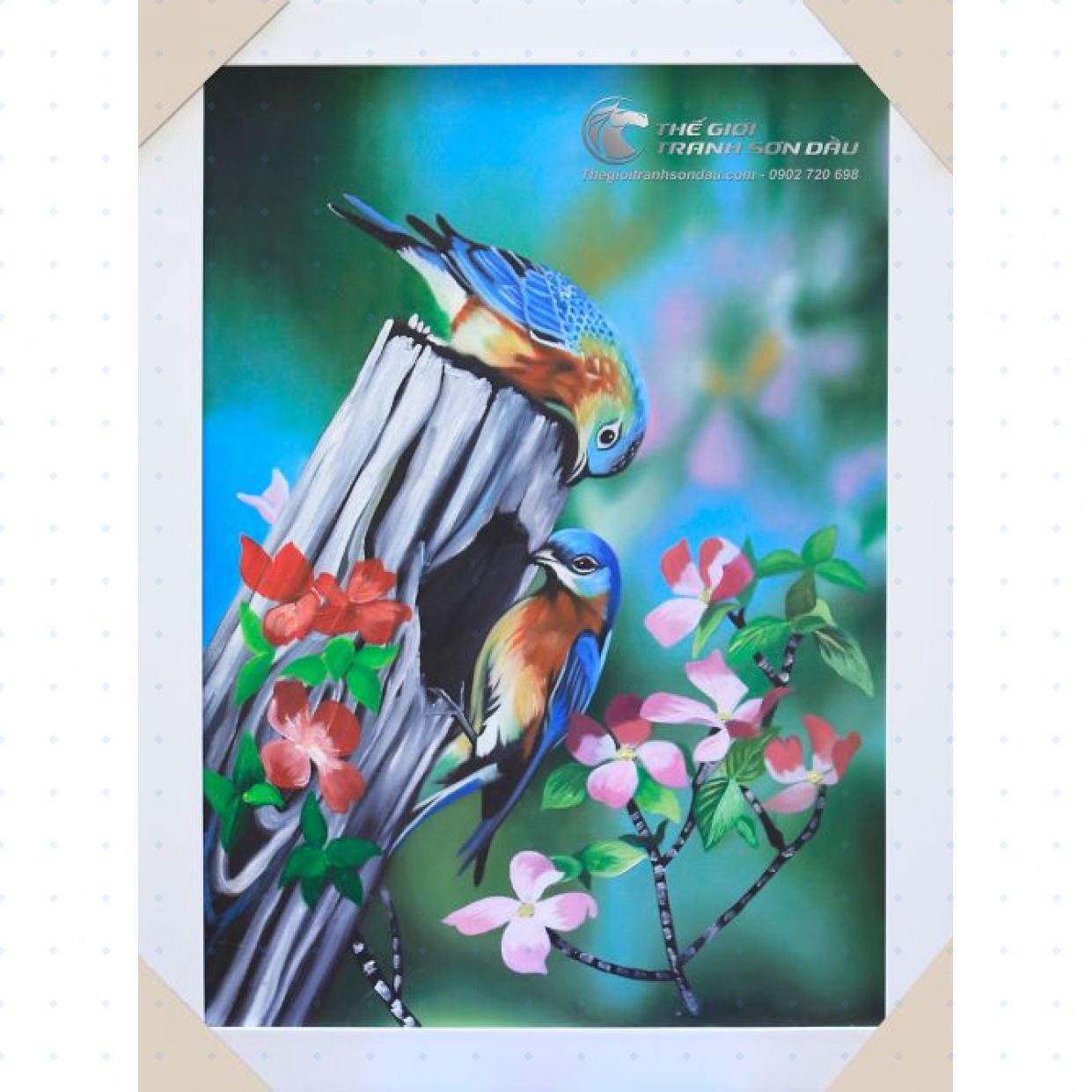 Tranh Sơn Dầu Đôi Chim Sang Trọng Quà Tặng Cưới Độc Đáo 60x90-100x200cm 